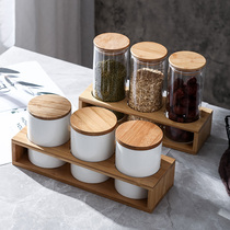 Nordic kitchen Glass sealed jar set Home ceramic Coffee tea grain seasoning storage storage jar