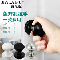 Barn door handle Invisible door handle Punch-free wooden door Indoor door Solid single hole glass door handle Black