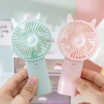 Cartoon handheld mini fan Portable outdoor dormitory desktop battery small fan printable logo gift