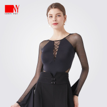 Nina art modern dance costume coat female adult Latin dance net gauze sleeve splicing conjoined long sleeve practice suit