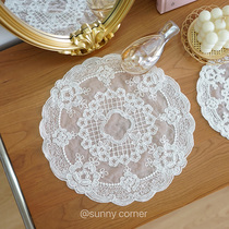 Meta Gas Corner Ins Wind Retro Round Lace Flower Side Dining Cushion Girl Table Mat Cover Towels Photo Prop Decoration Cushion