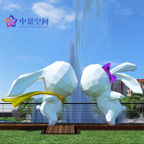 FRP sculpture custom large geometric rabbit stainless steel sculpture mall beauty Chen cartoon animal outdoor ornaments