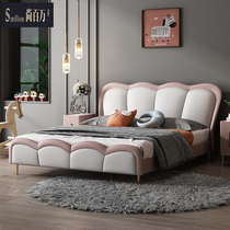 Childrens bed girl princess bed solid wood leather bed bedroom creative Net red leather bed 1 5 m small apartment single bed