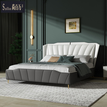 Leather bed double bed light luxury leather bed 2021 new bed modern simple light luxury imported Napa leather bed