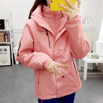 Winter outdoor jacket womens three-in-one detachable plus velvet thickened windproof waterproof mountaineering ski cold jacket