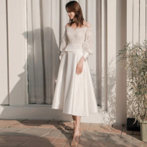 French light wedding dress bride White temperament tour simple Moren line daily shoulder small man dress summer and autumn