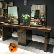 Barber shop mirror table net red simple hair salon special hair cutting solid wood single and double-sided high-end led hairdressing mirror with light