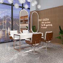Barber shop oval mirror table single-sided light luxury minimalist hairdressing shop wall-mounted mirror with light hair salon special dyeing and ironing table