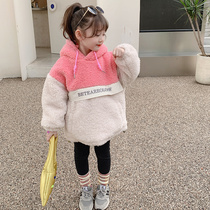 Girls Lamb hair coat childrens clothing 2021 Winter new foreign baby plus fluff sweater winter dress thick sweater