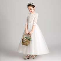 Princess dress girl birthday white evening dress little girl Flower Girl Flower Girl Wedding childrens piano performance clothing long sleeve summer dress