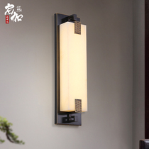 New Chinese wall lamp Villa living room background wall lamp Chinese wind aisle all copper marble wall lamp high-grade 2021 New