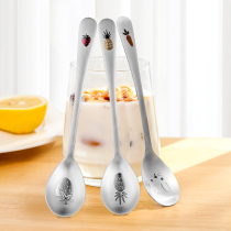 304 stainless steel spoon children's meal spoon net red long handle home Korean creative printing cute spoon