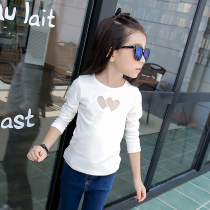 Girls  long-sleeved t-shirt 2021 new spring and autumn childrens pure cotton white bottoming shirt western style Korean version of the tide hollow black