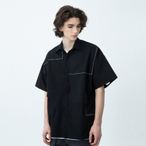 New Factors New Linear Lattice Design Sensation Small Crowdtrend Brands Elastic Day Ensemble Retro Short Sleeve Shirt Loose man