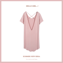 Summer Modale Soft Glutinous Skin-care lady Thin Truffle Back Sexy Pyjamas Black Home Conserved Big Code Summer Sleeping Dress
