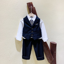 Childrens dress suit boys suit spring and autumn handsome flower boy English style baby year old suit piano performance suit