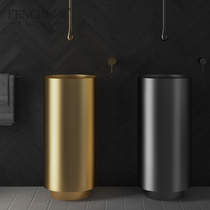 Nordic stainless steel floor-standing round basin Golden Foot-proof column basin bathroom bathroom sink basin