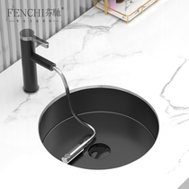 Black 304 stainless steel basin bar KTV toilet round wash basin embedded wash basin single sink