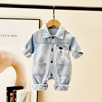 Super foreign baby clothes autumn clothes go out to Ha clothes men and women baby soft cowboy jumpsuits spring and autumn cute climbing clothes