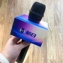 Microphone logo custom interview card set news interview wheat label TV station wheat label white black square box