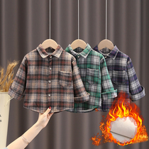 Boy plus velvet shirt winter children 2021 new baby warm plaid shirt girl thick long sleeve coat