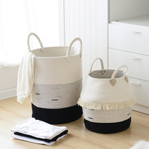  Nordic ins oversized cotton thread dirty clothes bucket Clothing pajamas storage basket Toy dirty clothes basket net red dirty clothes basket rattan