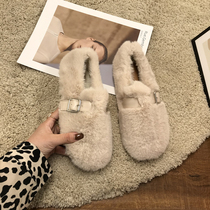Beautiful greasy small fragrant wind fur shoes who wear good-looking Home daily thick bottom thin and cashmere Bean shoes