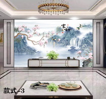 8d landscape flower bird home and TV background wall wallboard 3d Chinese living room atmospheric bamboo wood fiber integrated wallboard