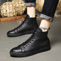 Europe Stand Tide Shoes Men 100 lap High waist casual leather shoes Korean version Trend High Help shoes Large size Mens shoes Martin boots