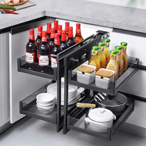 Viona cherry blossom corner pull basket kitchen cabinet damping buffer full pull-out linkage high-end Crystal small monster pot holder