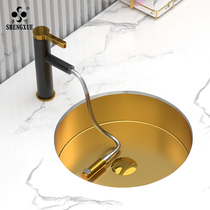 Light luxury stainless steel gold table basin bar bed and breakfast bar round embedded wash basin bathroom wash basin