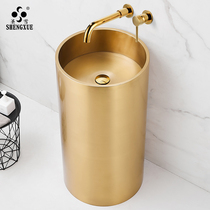 Holy snow golden column basin 304 stainless steel floor-standing round wash basin bar Villa homestay washbasin