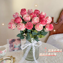Rose simulation flower fake flower arrangement dried flower bionic bouquet living room table decoration plastic flower silk flower light luxury decoration