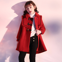 Girls woolen coat thickened medium and large childrens tweed coat in the long autumn winter 2021 new style foreign style girl fashionable