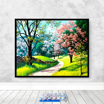 diy digital oil painting Chinese pastoral landscape Simple modern hanging painting Living room dining room oil painting decorative mural spring