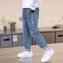 Boys jeans spring and autumn 2021 New Tide Korean version of foreign style big childrens trousers thin old father pants childrens pants
