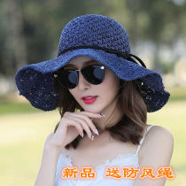 Sun hat Large cornice hat Sun hat Dome cycling straw hat bow Casual fashion Western style large edge hat retro