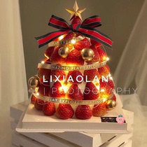 Christmas Strawberry Ta Cake Decoration Silk Ribbon Color With Elk Angel Stars Straw Ring Bell Donuts Donuts Dress