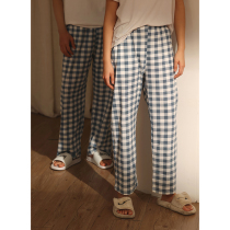 Single sleeping pants lovers male and female pure cotton long pants spring autumn and summer and thin section loose with plaid printed home pants