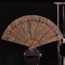 Agarwood fan ornaments Brunei black oil old material agarwood carving craft fan folding home antique decoration