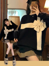 Spring dress new salt line wear small fragrant breeze bow sweater pleated skirt professional two dress women autumn and winter