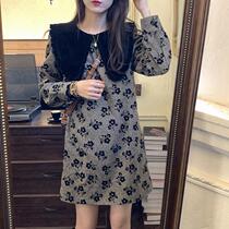 Early autumn 2021 New French retro Hepburn style tea break Platycodon grandiflorum baby doll collar dress children