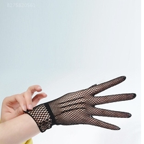Glove dance performance dress elastic transparent black net gauze white lace dress retro short