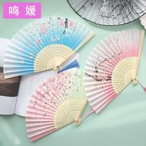 Fan ancient fan folding fan Chinese style ancient costume Chinese dance fan female children summer folding fan tassel bamboo fan gift