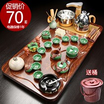 Tea tray with induction cooker integrated automatic Wujin stone solid wood kung fu tea set set household embedded tea table