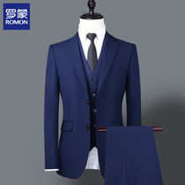 Romon suit mens suit Business casual formal Korean version slim groom wedding dress mens suit three-piece suit