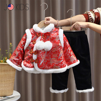 Hong Kong girls Tang suit winter plus velvet padded New year dress baby dress children Chinese style baby suit