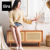 Rattan breathable solid wood shoe cabinet Household door can sit entry Nordic light luxury door shoe cabinet for shoe stool one