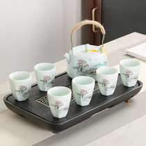 Girder pot tea set Household simple relief hand-painted large teapot cup stainless steel filter Wu Jinshi tea tray holder