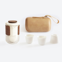 A travel tea set fast guest Cup anti-hot ceramics a pot of three cups Glass Gift Set simple car Portable